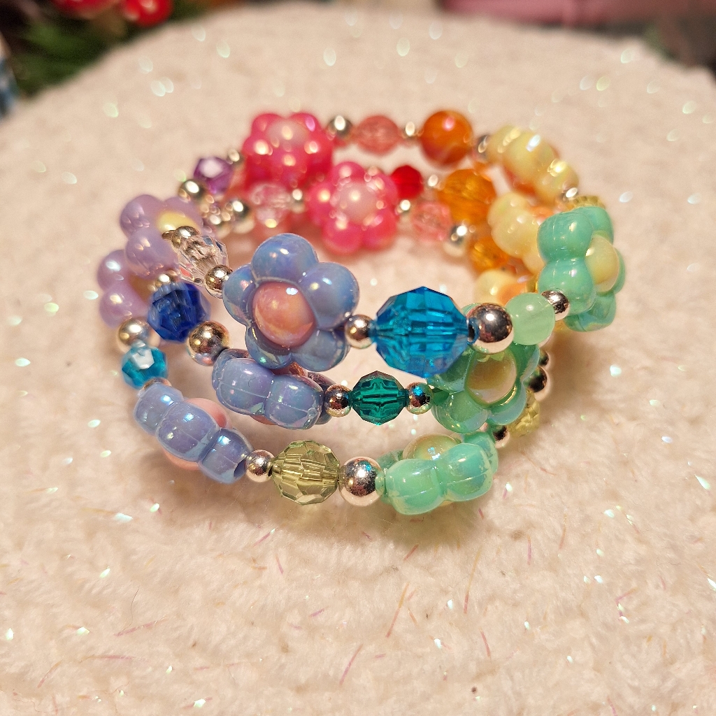 Rainbow Flower Power Memory Wire Unisex Bracelet New